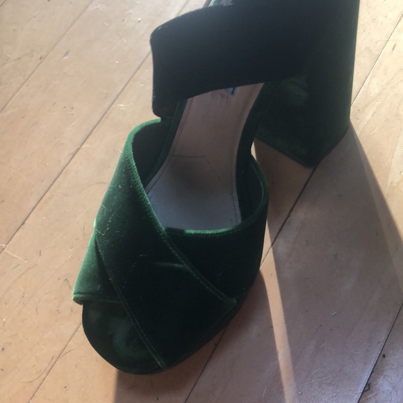 PRADA
Velvet Platform Sandals In Green/Black 391/2 - Picture 13 of 16